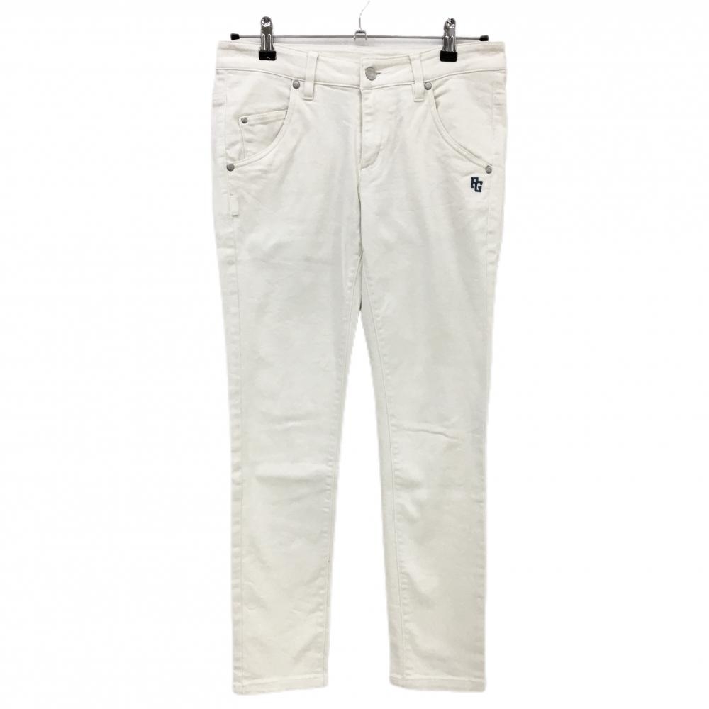 【美品】パーリーゲイツ パンツ 白 ロゴ刺しゅう 無地 レディース 1(M) ゴルフウェア PEARLY GATES