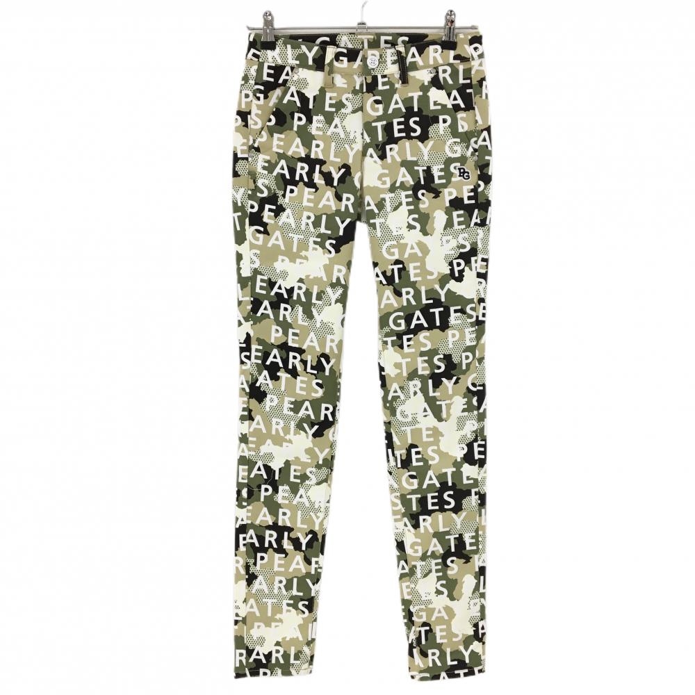 【新品】パーリーゲイツ パンツ カーキ×白 ロゴ総柄 カモフラ調 迷彩 ロゴ刺しゅう レディース 0(S) ゴルフウェア PEARLY GATES