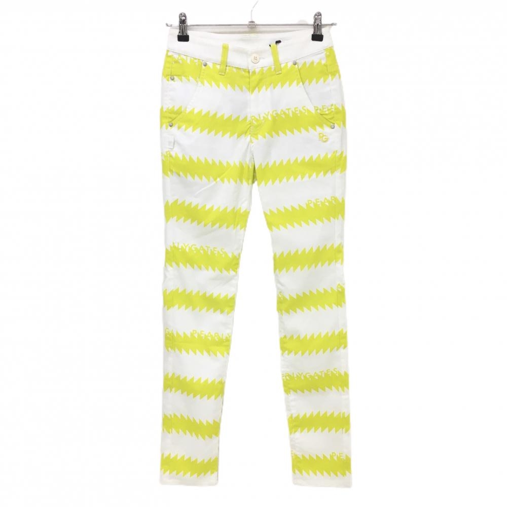 【新品】パーリーゲイツ パンツ 白×イエロー ギザギザボーダー ストレッチ レディース 00(XS) ゴルフウェア PEARLY GATES