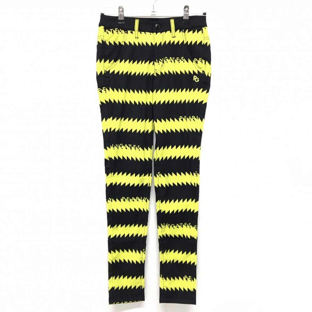 【新品】パーリーゲイツ パンツ 黒×イエロー ギザギザボーダー ストレッチ レディース 0(S) ゴルフウェア PEARLY GATES