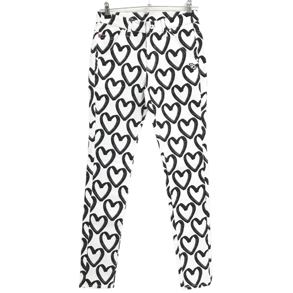 【新品】パーリーゲイツ パンツ 白×黒 ハート柄 ロゴ刺しゅう レディース 0(S) ゴルフウェア PEARLY GATES