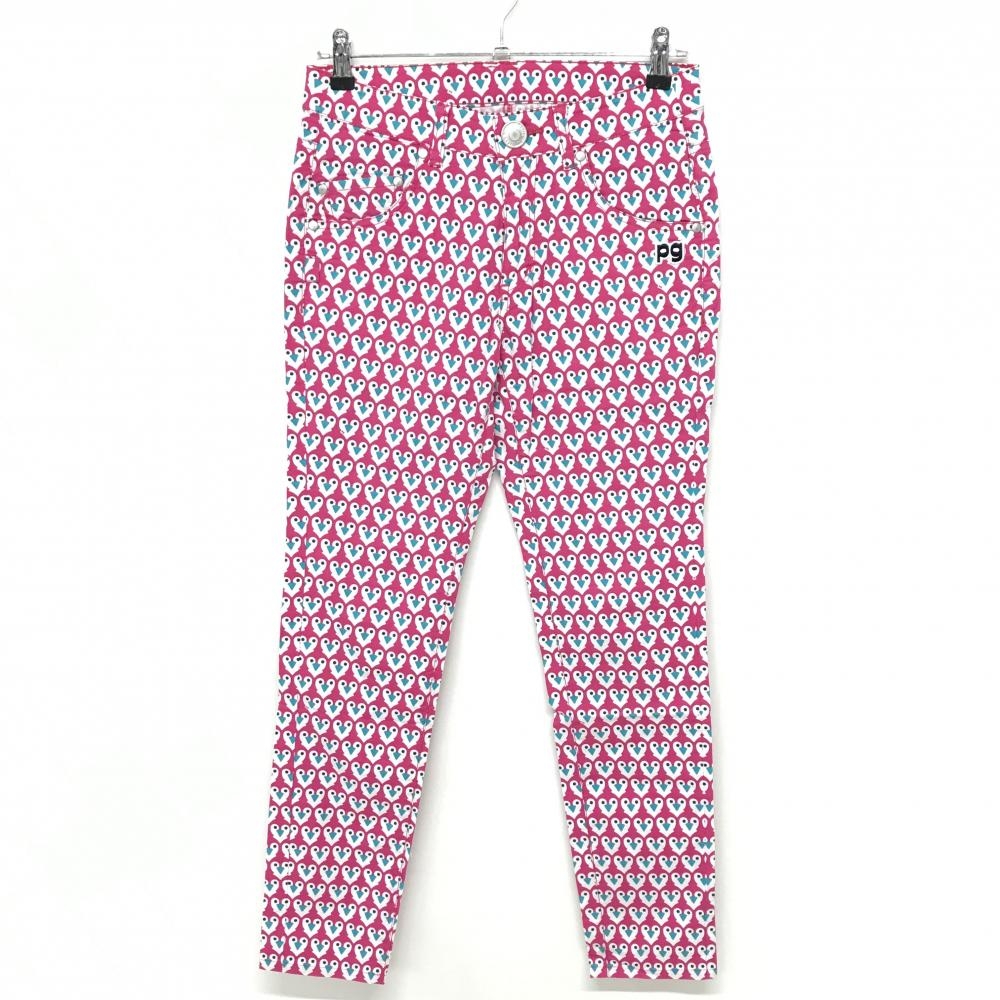 【美品】パーリーゲイツ パンツ ピンク×白 総柄 内側30周年 ストレッチ レディース 1(M) ゴルフウェア PEARLY GATES