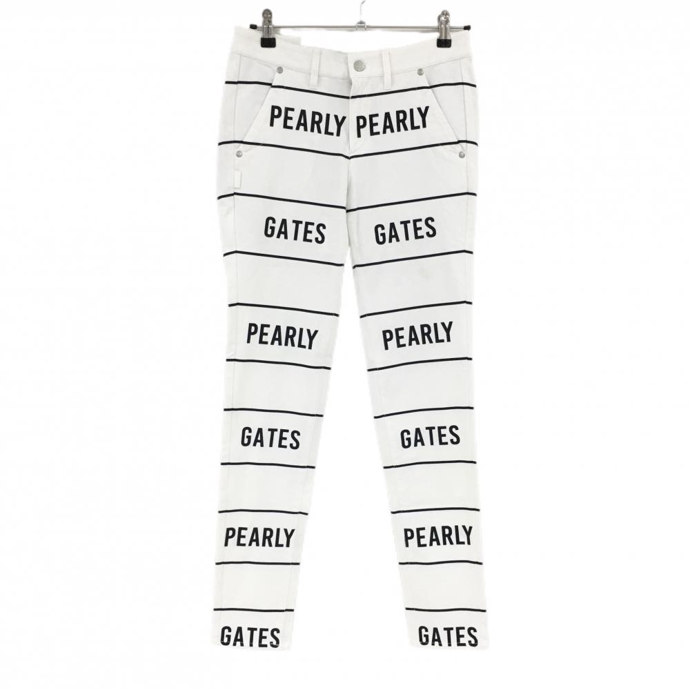 パーリーゲイツ パンツ 白×ネイビー ボーダー ロゴ ストレッチ レディース 1(M) ゴルフウェア PEARLY GATES