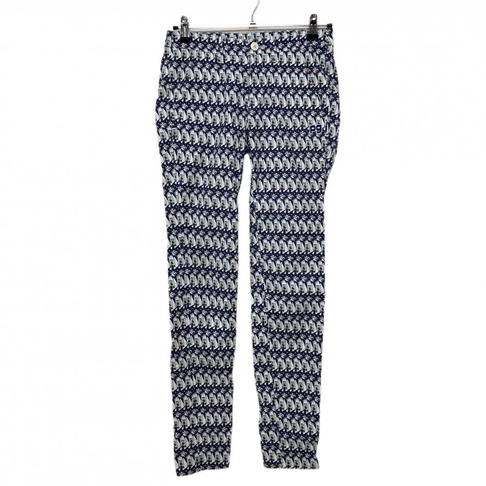 【美品】パーリーゲイツ パンツ ネイビーブルー系×白 ボトル総柄 レディース 0(S) ゴルフウェア PEARLY GATES