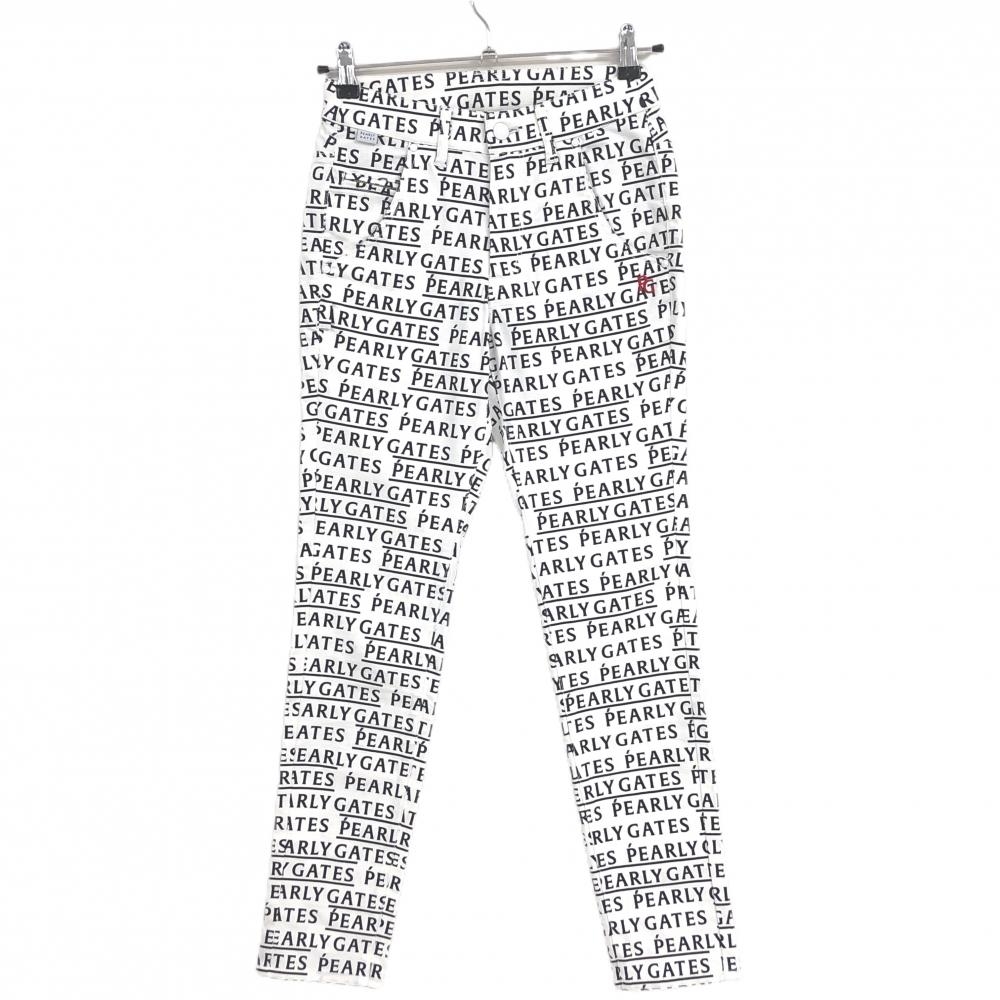 【超美品】パーリーゲイツ パンツ 白×黒 ロゴ総柄 ストレッチ レディース 00(XS) ゴルフウェア PEARLY GATES