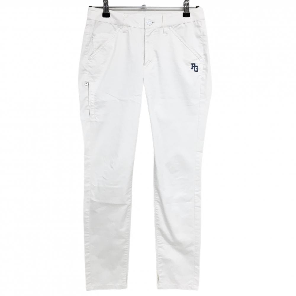 パーリーゲイツ パンツ 白 ロゴブルーグレー 複数ポケット レディース 1(M) ゴルフウェア PEARLY GATES