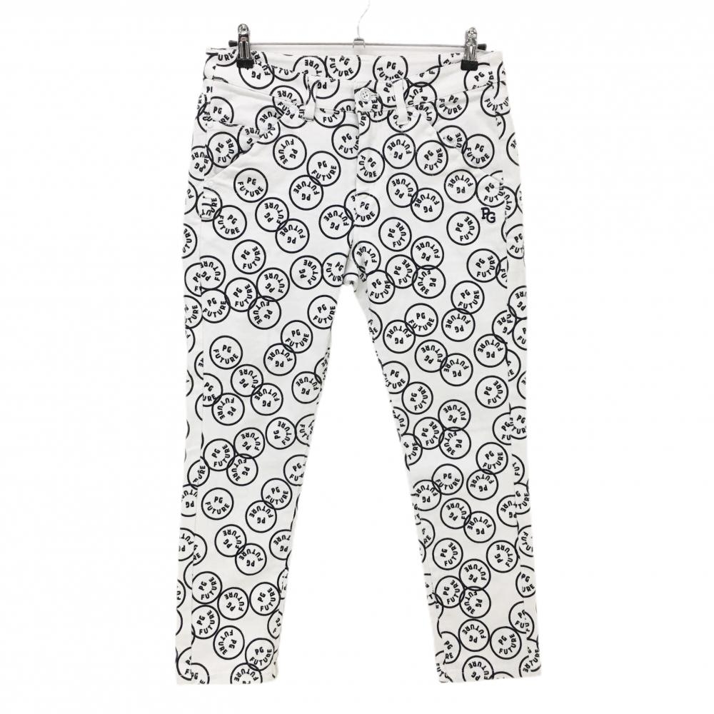 パーリーゲイツ パンツ 白×ダークネイビー PG FUTUREニコちゃん柄 ストレッチ レディース 2(L) ゴルフウェア PEARLY GATES