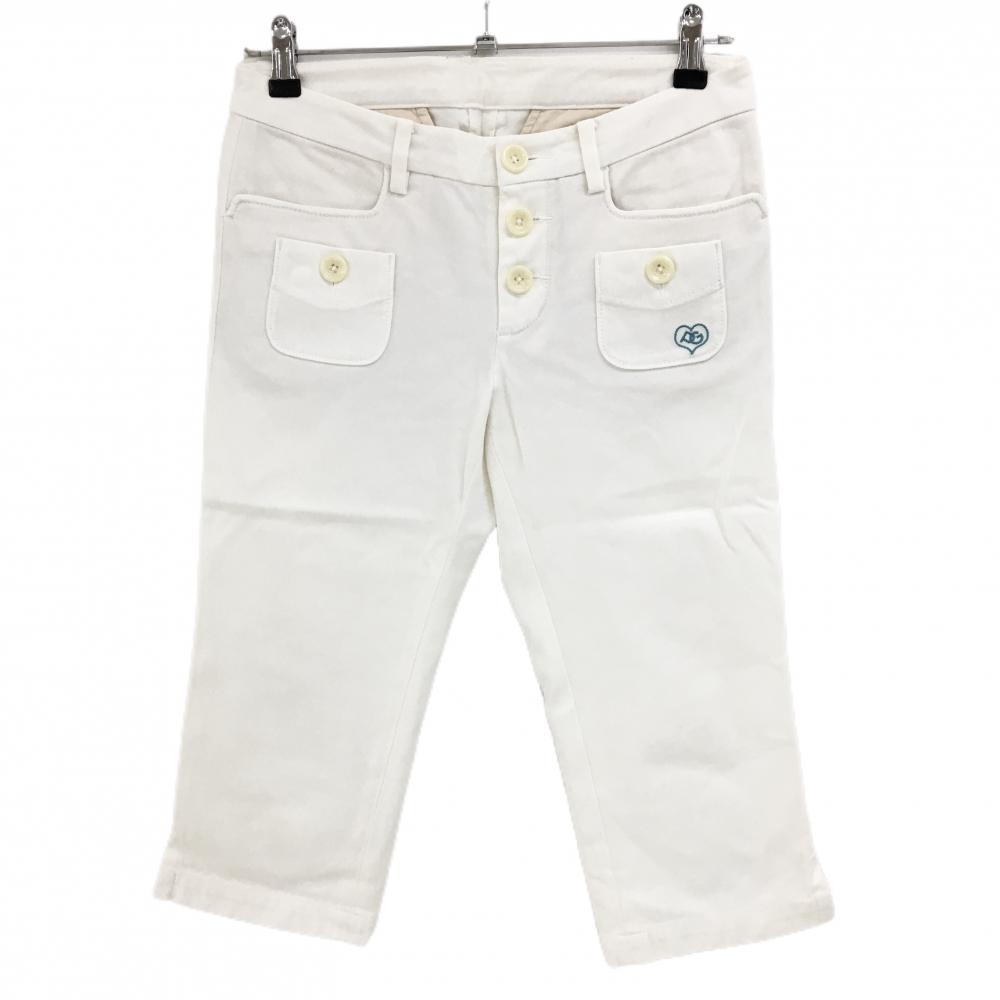 【美品】パーリーゲイツ 七分丈パンツ 白×グリーンブルー系 ロゴ刺しゅう レディース 1(M) ゴルフウェア PEARLY GATES