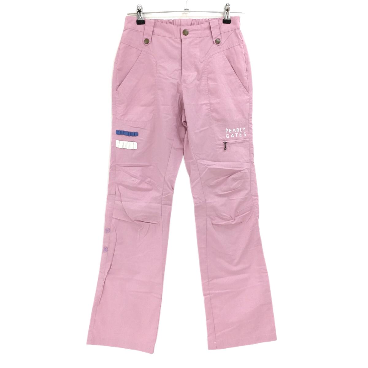 【美品】パーリーゲイツ パンツ スモーキーピンク×白 ロゴプリント ティー装着可 レディース 0(S) ゴルフウェア PEARLY GATES