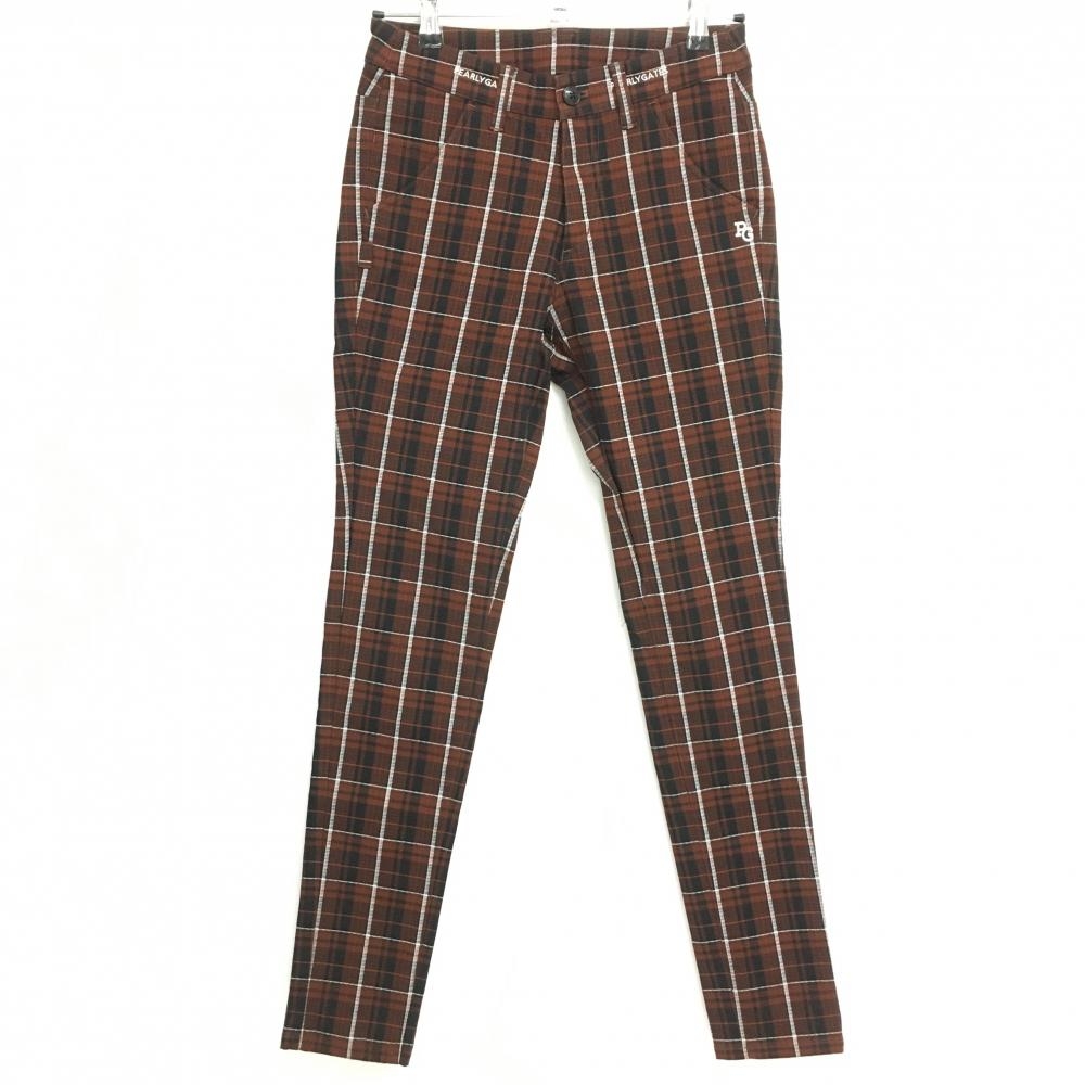 【超美品】パーリーゲイツ パンツ ブラウン×白×黒 チェック ストレッチ  レディース 0(S) ゴルフウェア PEARLY GATES