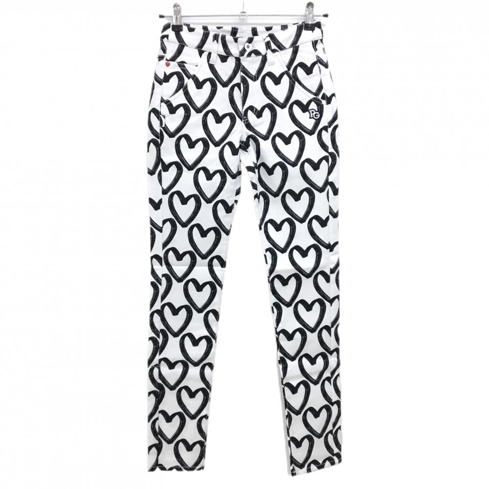 【新品】パーリーゲイツ パンツ 白×黒 ハート柄 ロゴ刺しゅう レディース 00(XS) ゴルフウェア PEARLY GATES