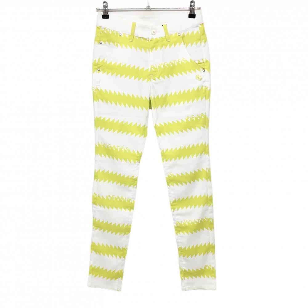 【新品】パーリーゲイツ パンツ 白×イエロー ギザギザボーダー ストレッチ レディース 00(XS) ゴルフウェア PEARLY GATES