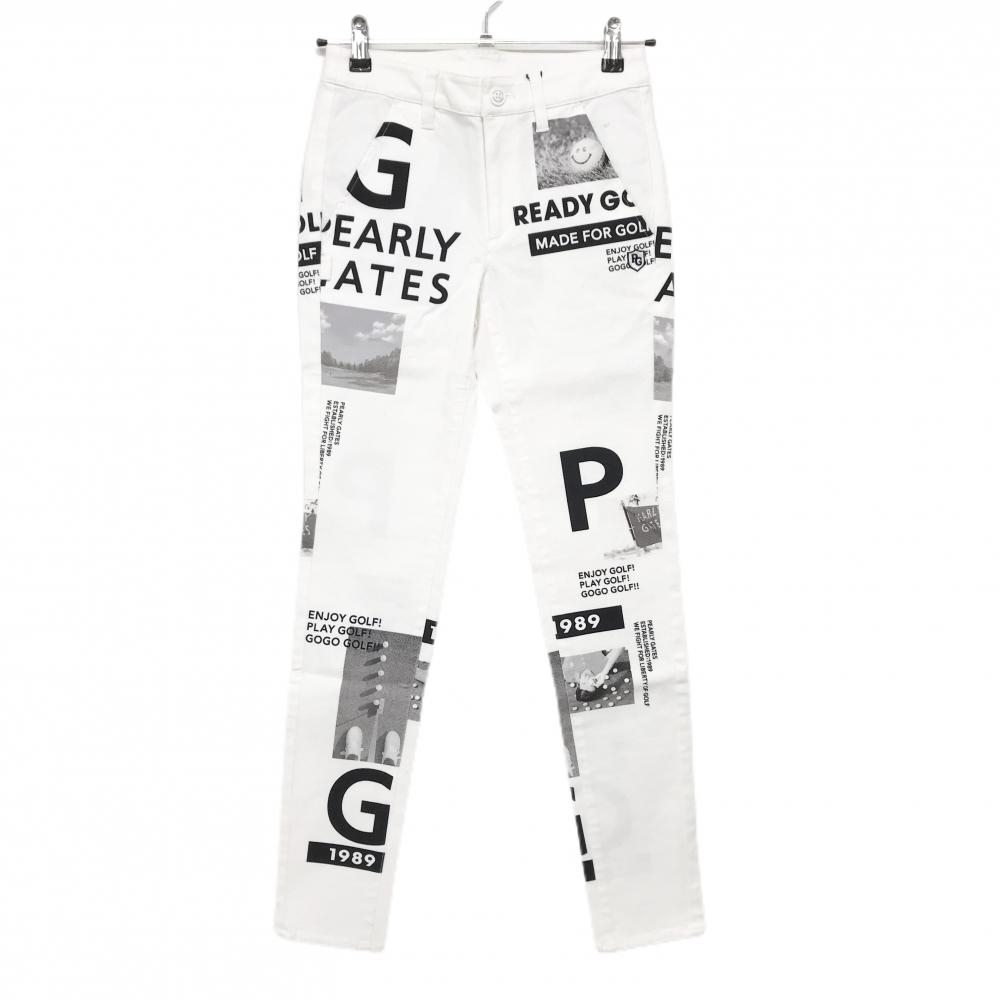 【新品】パーリーゲイツ パンツ 白×グレー 写真風 PGニコちゃん ロゴ刺しゅう　 レディース 00(XS) ゴルフウェア PEARLY GATES