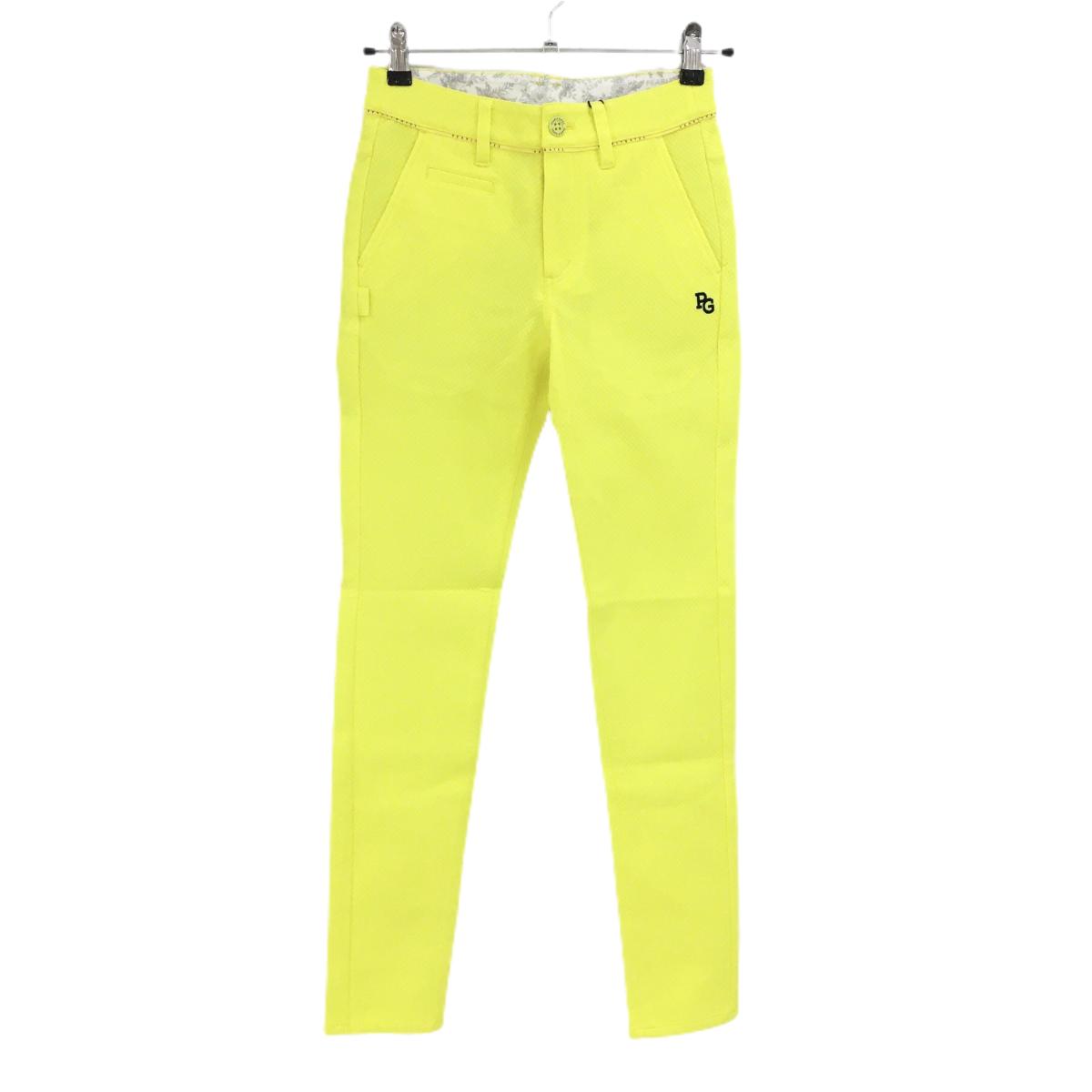 【新品】パーリーゲイツ パンツ イエロー×ネイビー ダイヤ柄織生地 ロゴ刺しゅう レディース 00(XS) ゴルフウェア PEARLY GATES