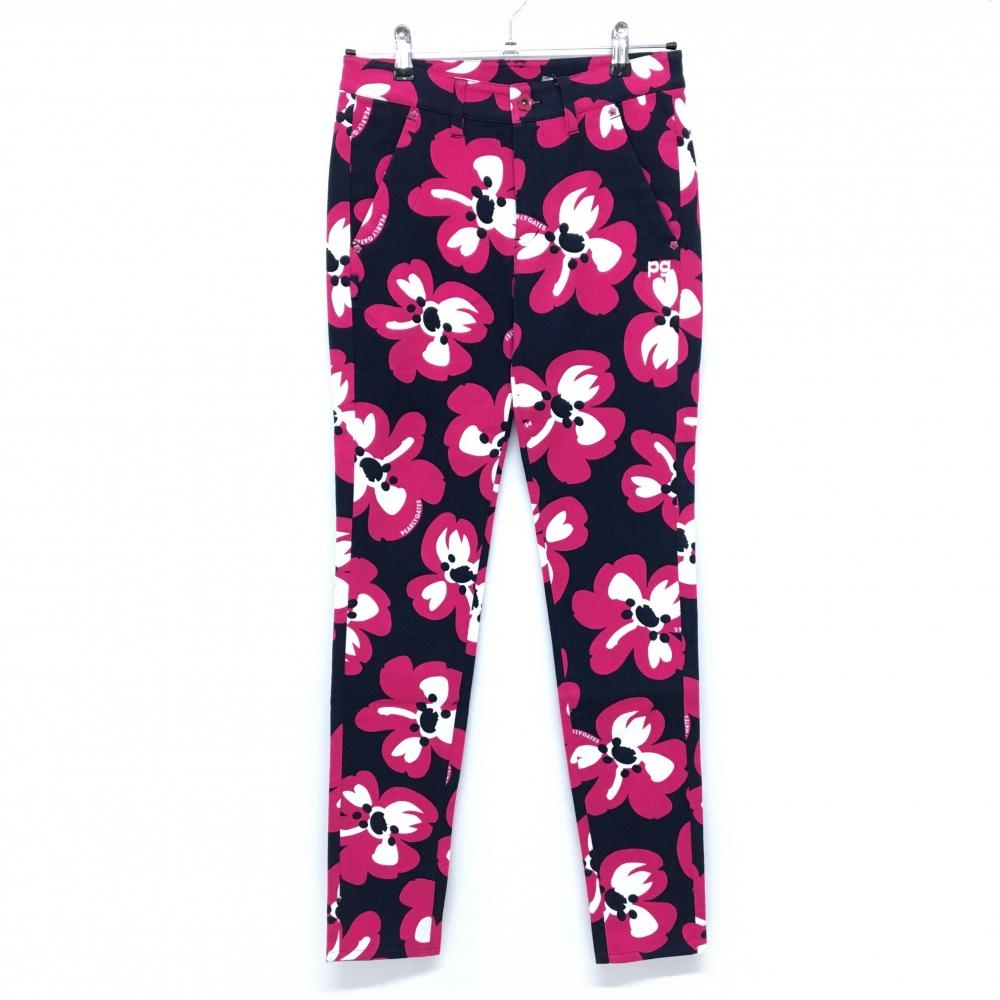【新品】パーリーゲイツ パンツ ネイビー×ピンク 花柄 ロゴ刺しゅう  レディース 0(S) ゴルフウェア PEARLY GATES