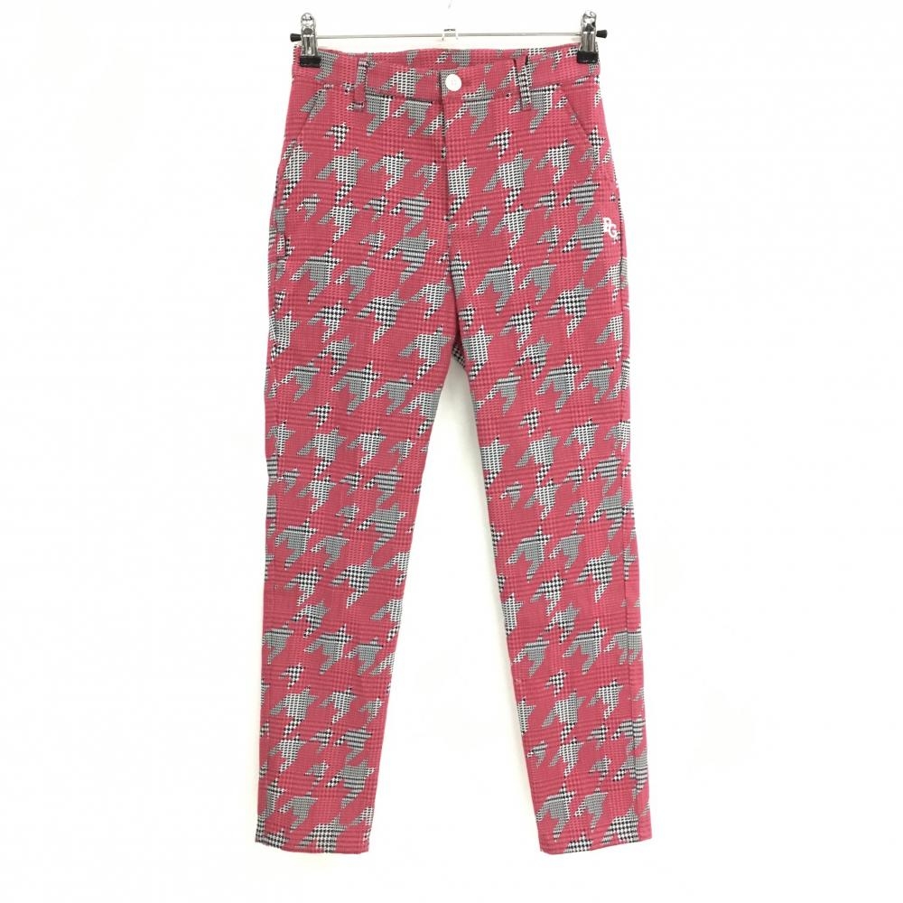 【新品】パーリーゲイツ パンツ グレー×レッドピンク 千鳥柄 ストレッチ レディース 00(XS) ゴルフウェア PEARLY GATES