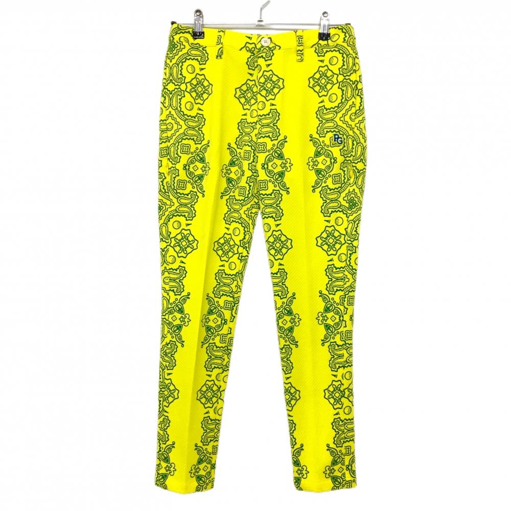【新品】パーリーゲイツ パンツ イエロー×ダークグリーン ペイズリー調 PGニコちゃん レディース 0(S) ゴルフウェア PEARLY GATES