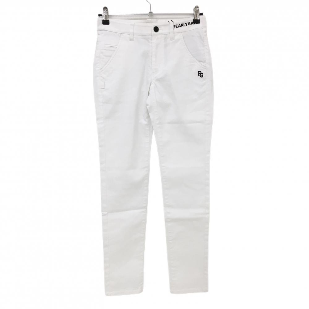 【新品】パーリーゲイツ パンツ 白×黒 織生地 ロゴ刺しゅう ストレッチ レディース 0(S) ゴルフウェア PEARLY GATES