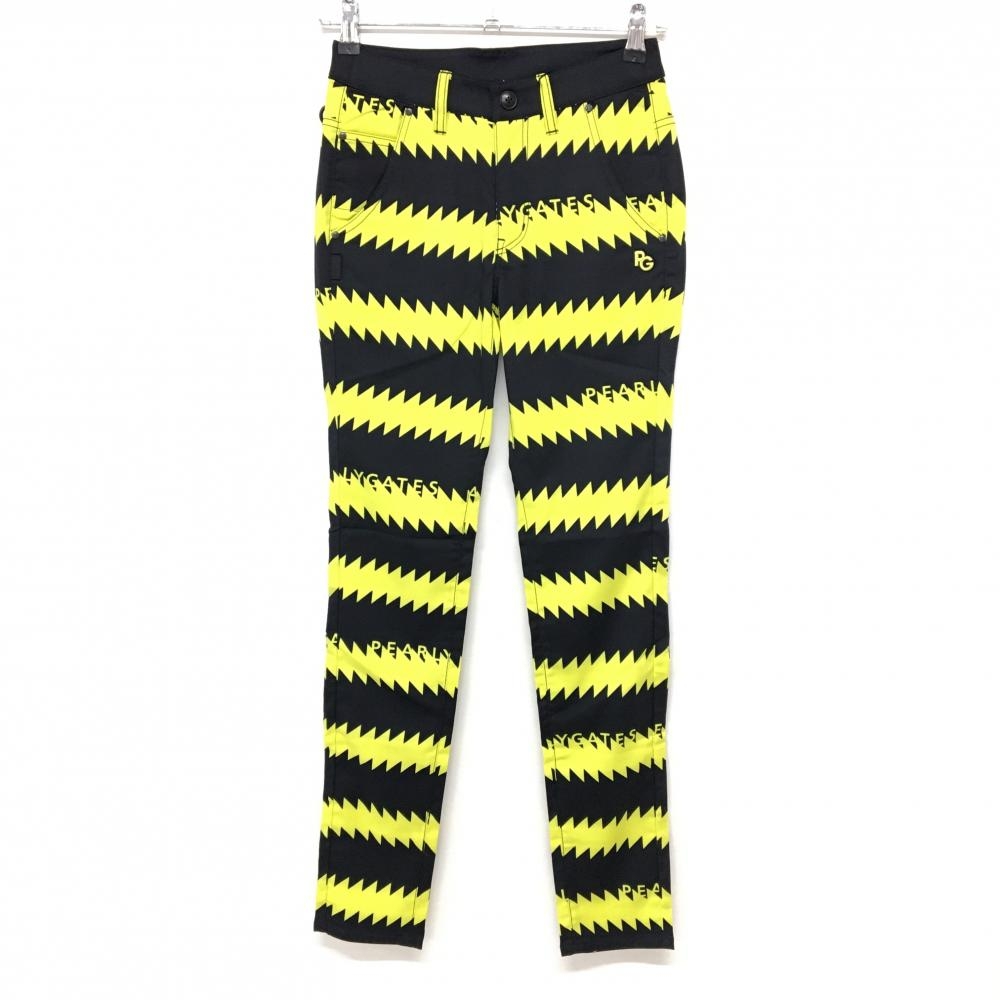 【新品】パーリーゲイツ パンツ 黒×イエロー 稲妻 ギザギザボーダー ストレッチ レディース 00(XS) ゴルフウェア PEARLY GATES