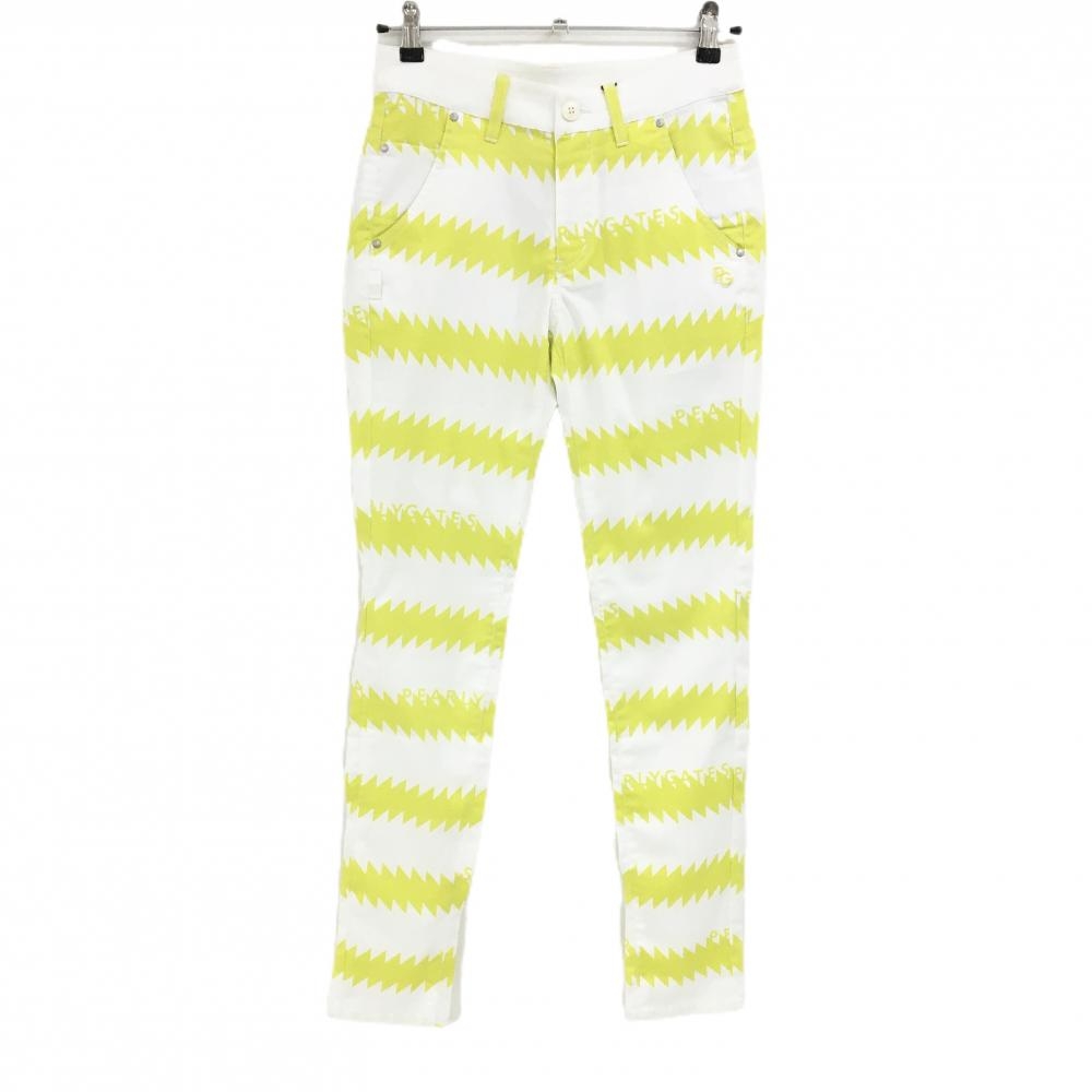 【新品】パーリーゲイツ パンツ 白×イエロー ギザギザボーダー ストレッチ レディース 0(S) ゴルフウェア PEARLY GATES