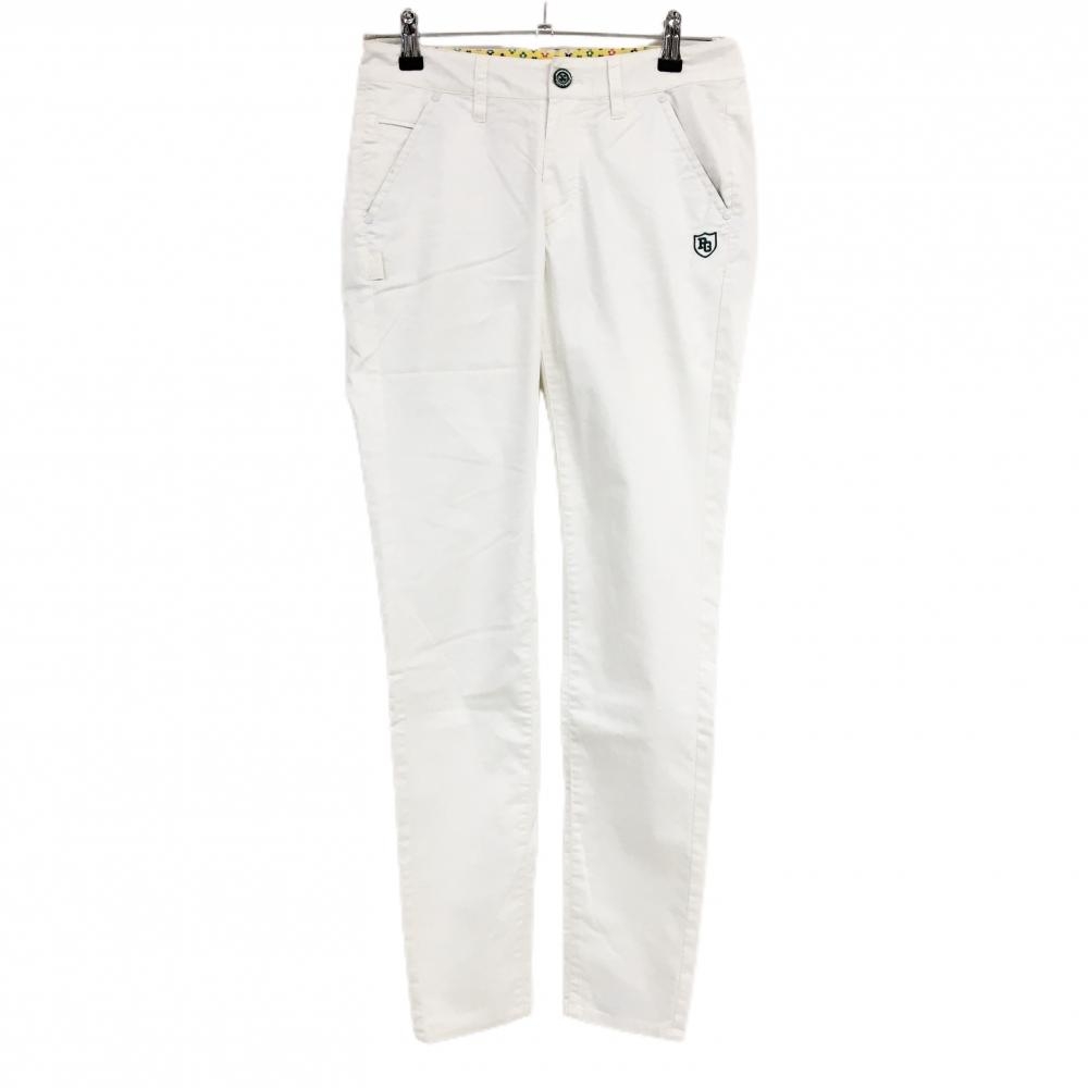 パーリーゲイツ パンツ 白×グリーン ロゴ刺しゅう ティー装着可 ストレッチ  レディース 0(S) ゴルフウェア PEARLY GATES