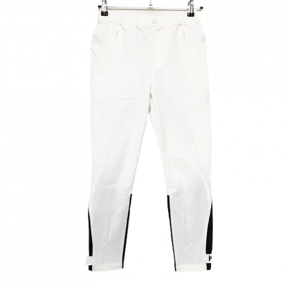 【超美品】PGGパーリーゲイツ パンツ 白×黒 一部メッシュ調 ウエストゴム ストレッチ レディース 00(XS) ゴルフウェア PEARLY GATES