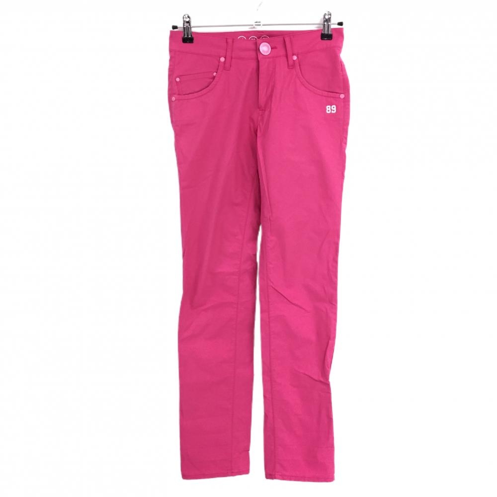 【美品】パーリーゲイツ パンツ ピンク×白 コットン混 ウエスト裏ニコちゃん スマイル  レディース 0(S) ゴルフウェア PEARLY GATES