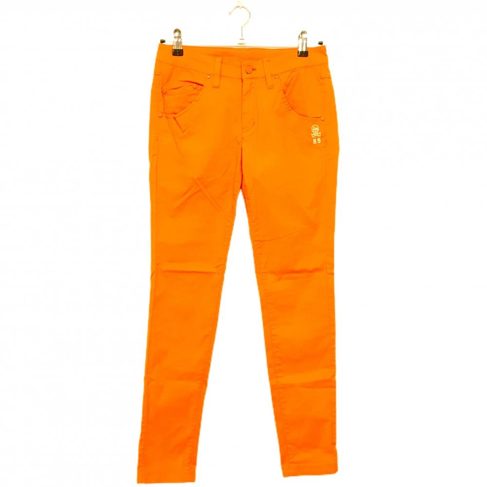 パーリーゲイツ パンツ オレンジ×白 スカル刺しゅう コットン混 ストレッチ  レディース 0(S) ゴルフウェア PEARLY GATES