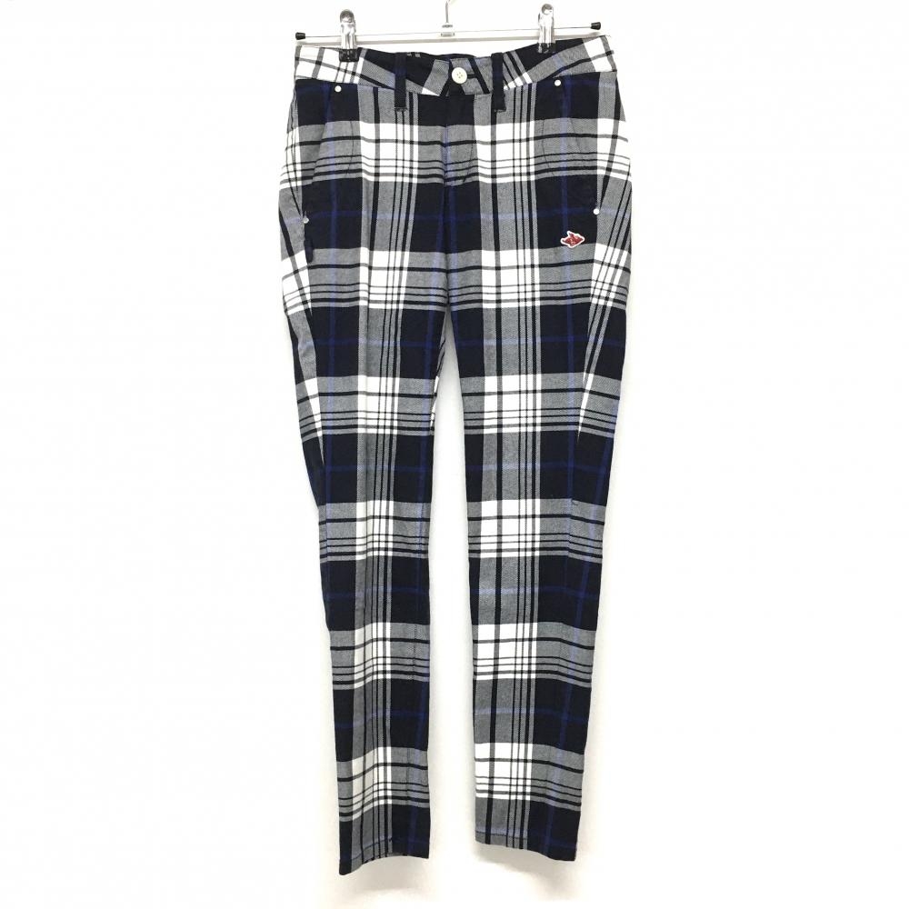 パーリーゲイツ パンツ ネイビー×白 チェック ストレッチ レディース 1(M) ゴルフウェア PEARLY GATES