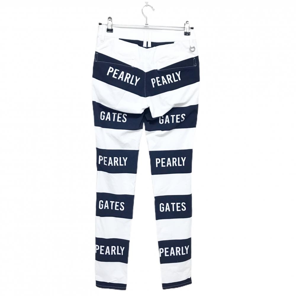 パーリーゲイツ パンツ 白×ネイビー ボーダー ストレッチ  レディース 0 ゴルフウェア PEARLY GATES