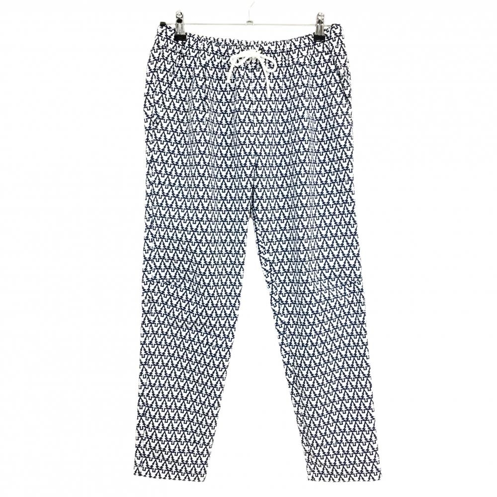 【超美品】PGGパーリーゲイツ パンツ 白×ネイビー もみの木総柄 ストレッチ ウエストゴム  レディース 1(M) ゴルフウェア PEARLY GATES