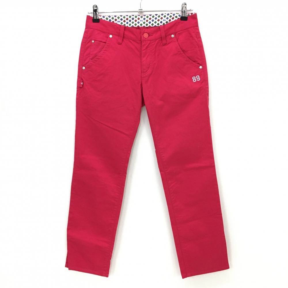 【美品】パーリーゲイツ パンツ ピンクレッド ストレッチ ヒップロゴプリント  レディース 1(M) ゴルフウェア PEARLY GATES