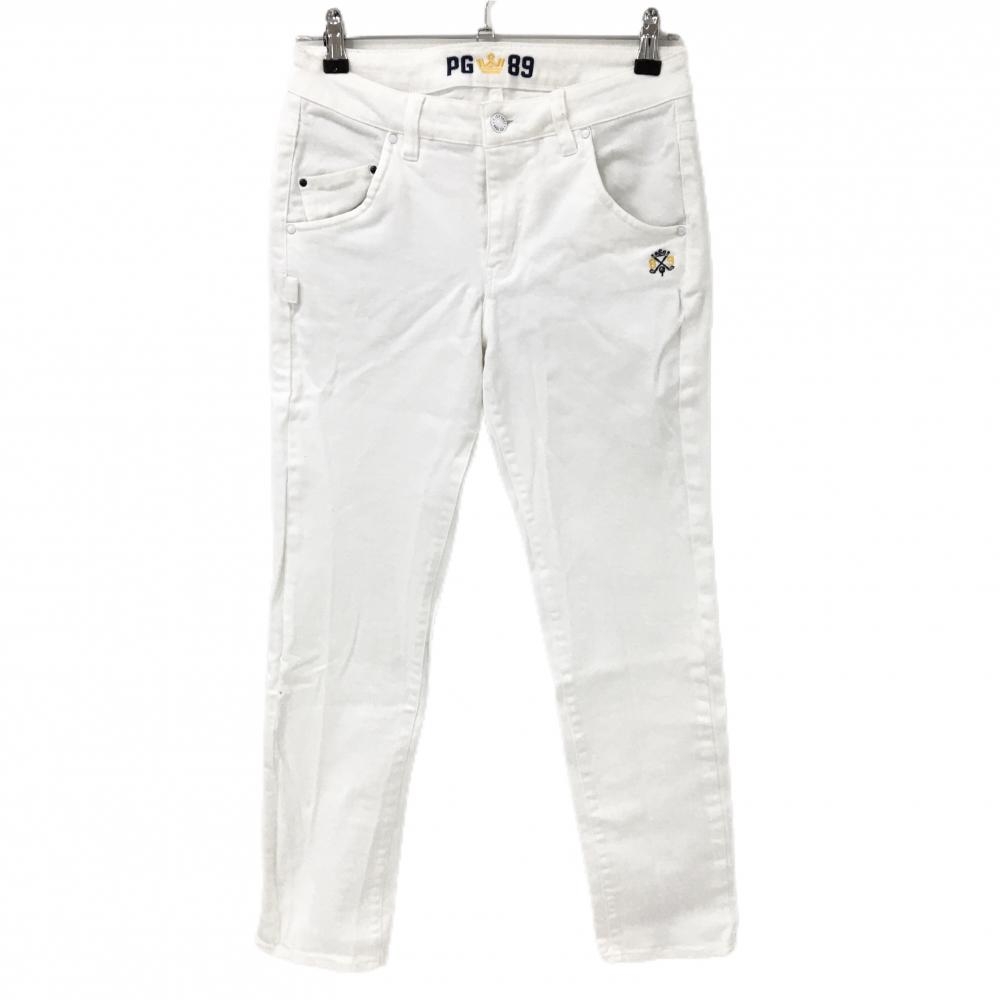 【美品】パーリーゲイツ パンツ 白 後ポケットロゴ刺しゅう  レディース 1(M) ゴルフウェア PEARLY GATES