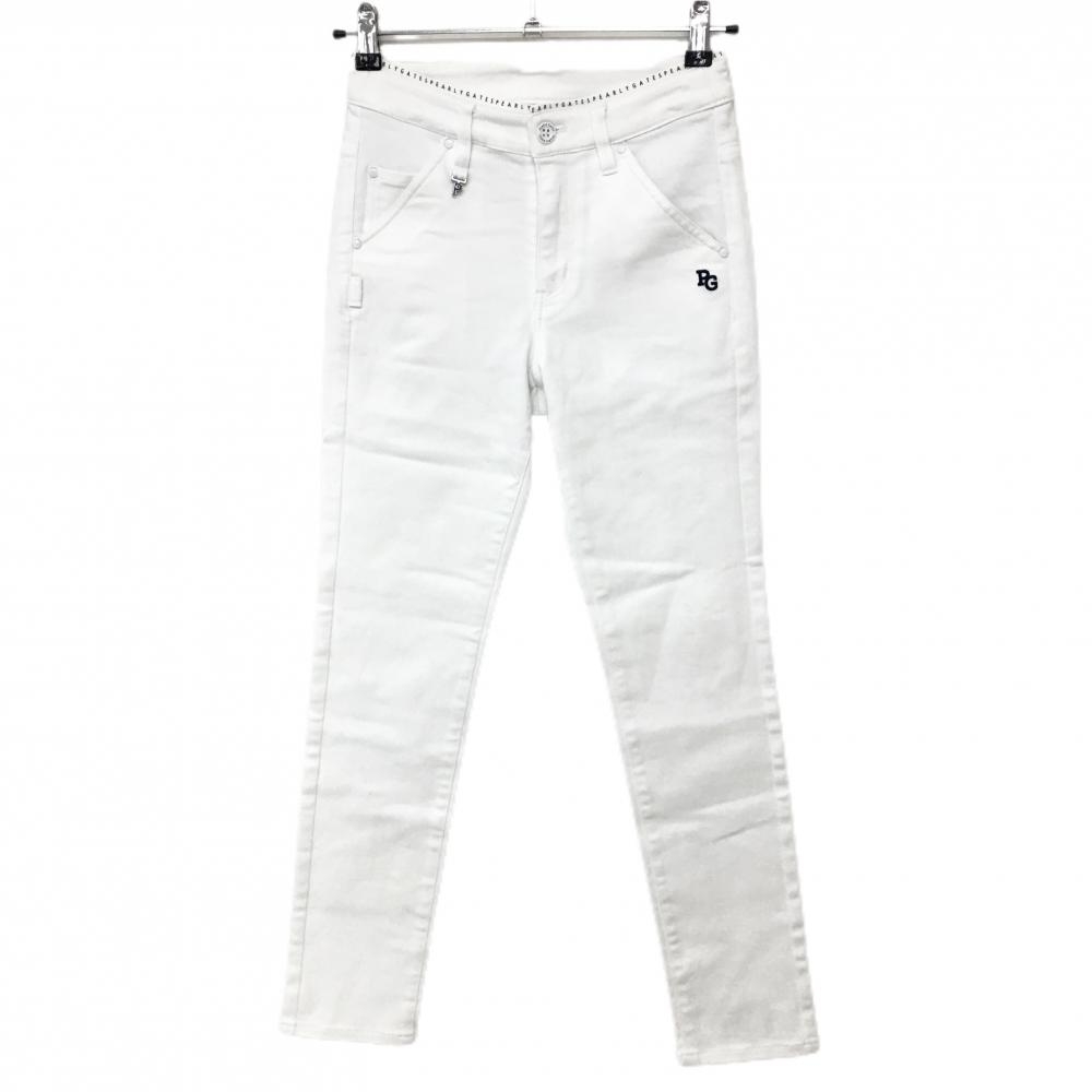 パーリーゲイツ パンツ 白 ウエスト縁ロゴ ストレッチ ロゴネイビー レディース 00(XS) ゴルフウェア PEARLY GATES