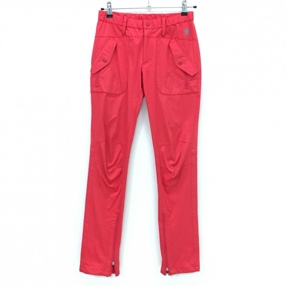 パーリーゲイツ パンツ ピンクレッド系×グレー ウエストゴム ドローコード 裾ジップ レディース 0(S) ゴルフウェア PEARLY GATES