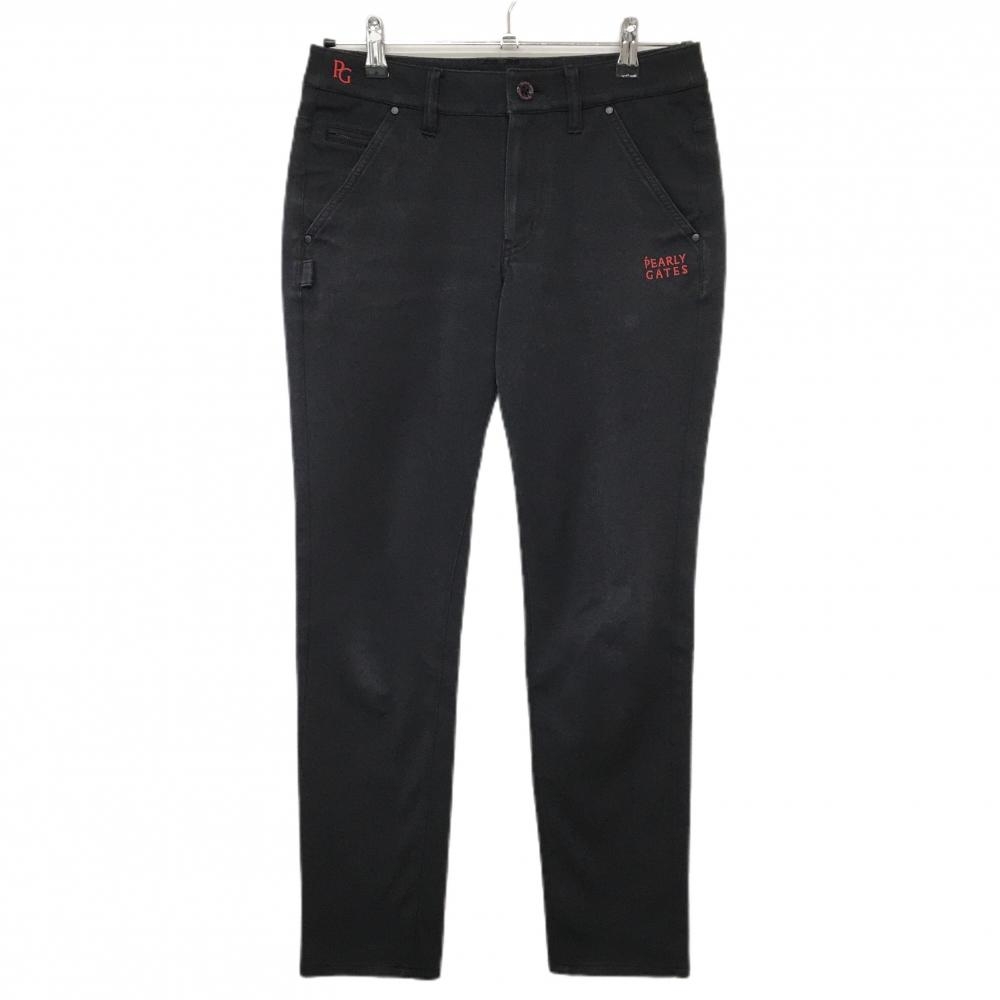 パーリーゲイツ パンツ 黒×レッド ロゴ刺しゅう  レディース 1(M) ゴルフウェア PEARLY GATES