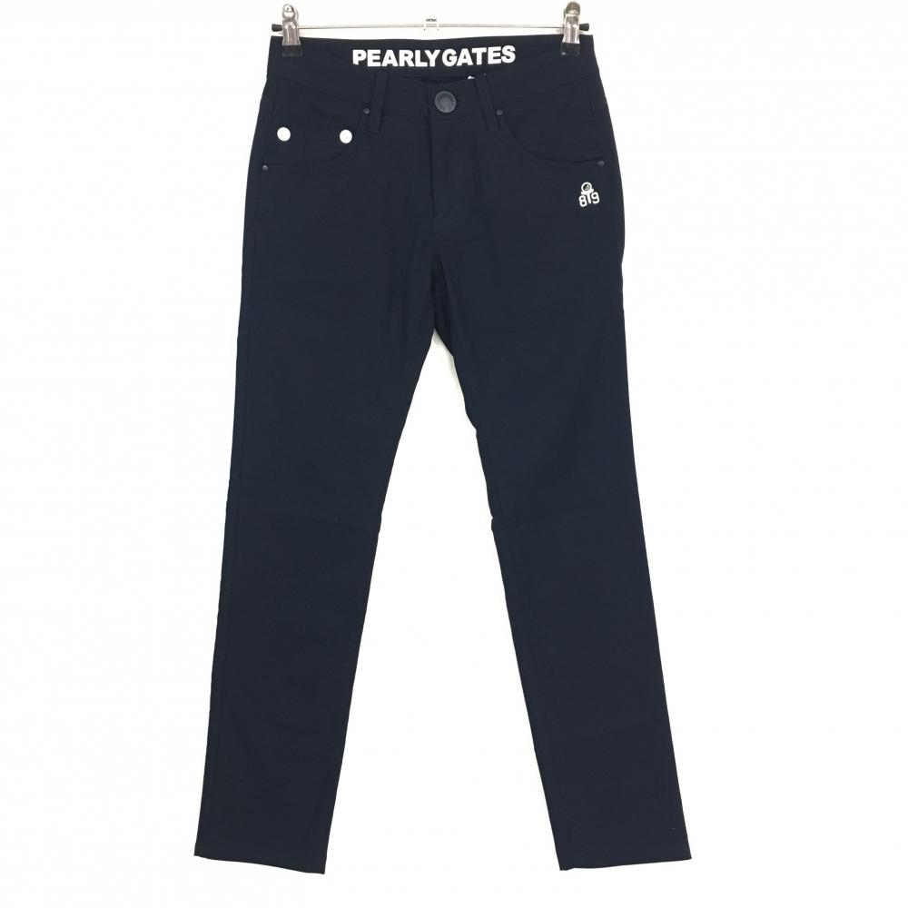 【新品】パーリーゲイツ パンツ ネイビー ロゴ白 コットン混 レディース 1(M) ゴルフウェア PEARLY GATES