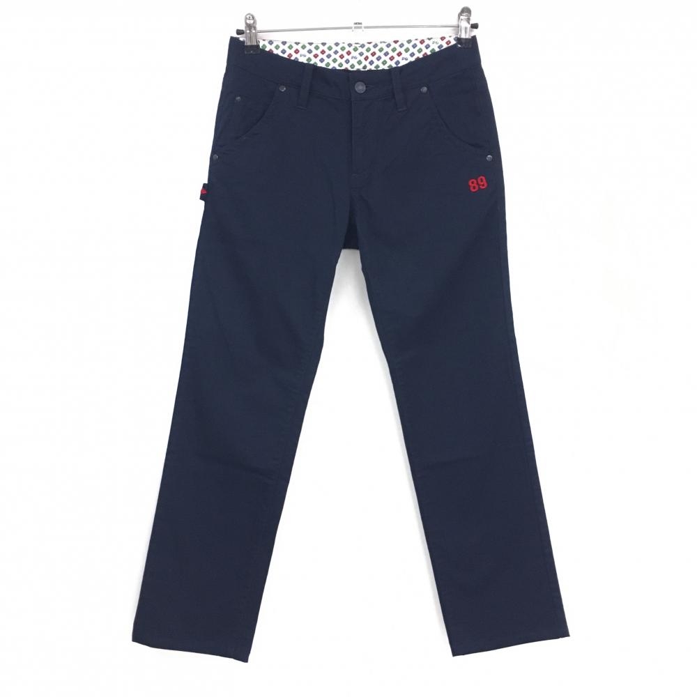 【超美品】パーリーゲイツ パンツ ネイビー ウエスト内側花柄 ロゴレッド  レディース 1(M) ゴルフウェア PEARLY GATES