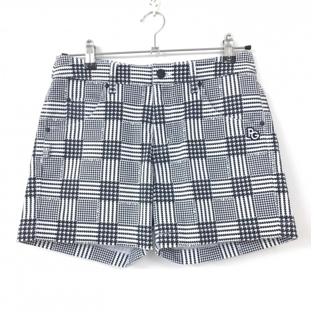 【美品】2021年＊PEARLY GATES パーリーゲイツ ショートパンツ ダークネイビー×白 グレンチェック柄 レディース 0(S) ゴルフウェア