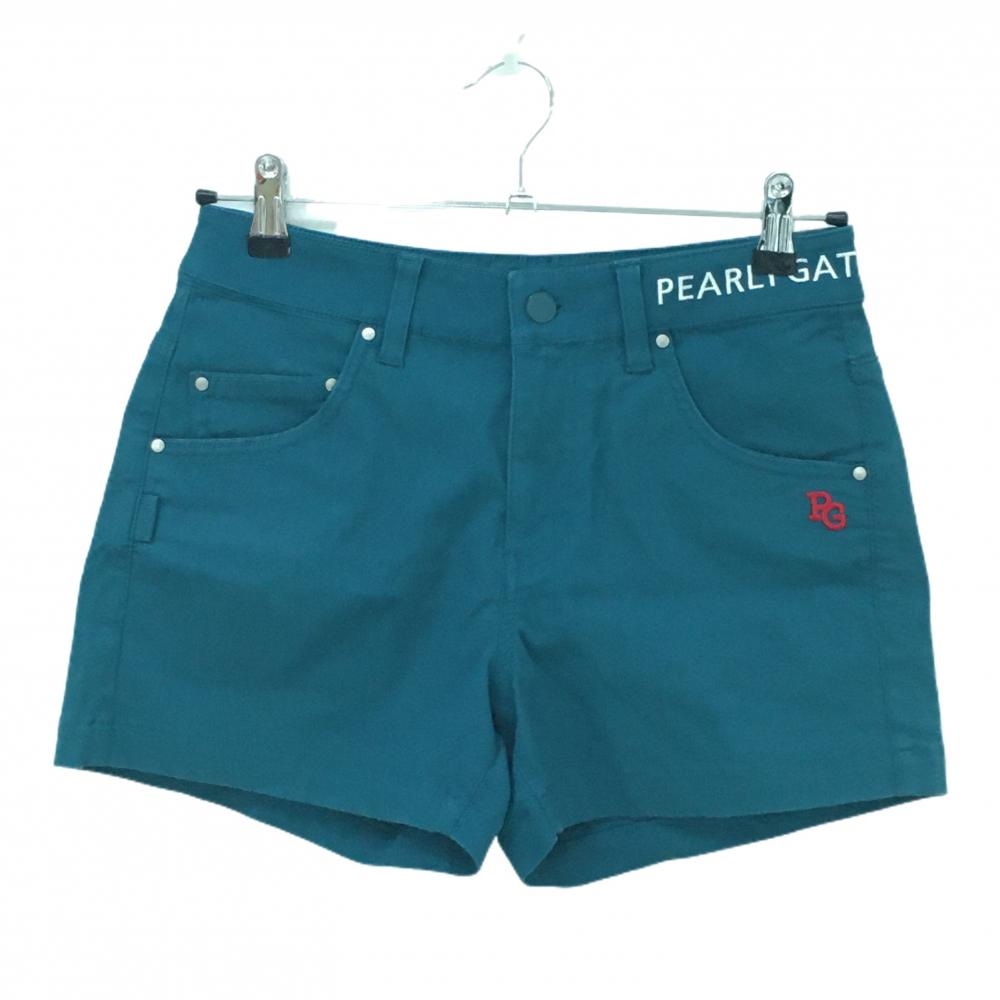 【美品】パーリーゲイツ ショートパンツ グリーン ウエストロゴ白 ストレッチ レディース 00(XS) ゴルフウェア PEARLY GATES