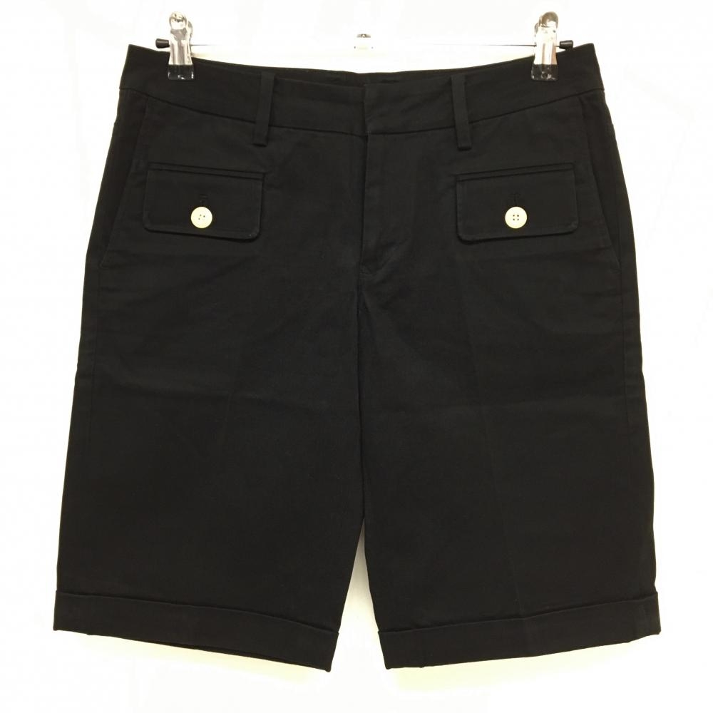 【美品】パーリーゲイツ ショートパンツ 黒 前ポケットボタン 後ろロゴ刺しゅう  レディース 2(L) ゴルフウェア PEARLY GATES