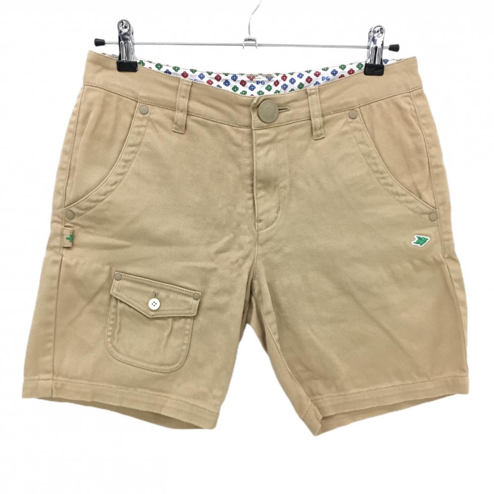 【美品】パーリーゲイツ ショートパンツ ベージュ フラップポケット レディース 1(M) ゴルフウェア PEARLY GATES