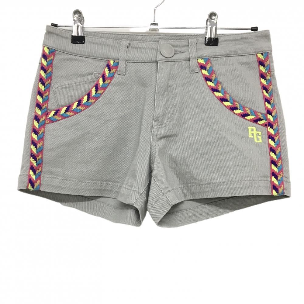 【美品】パーリーゲイツ ショートパンツ グレー×ピンク ストレッチ 刺しゅうライン  レディース 0(S) ゴルフウェア PEARLY GATES
