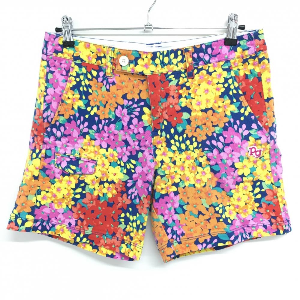 【美品】パーリーゲイツ ショートパンツ ブルー×マルチカラー 花柄  レディース 2(L) ゴルフウェア PEARLY GATES