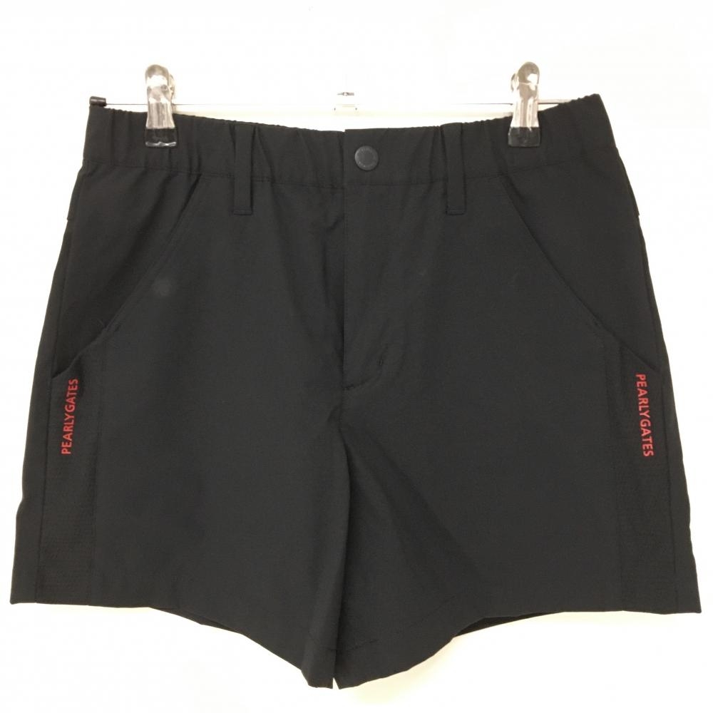 【美品】パーリーゲイツ ショートパンツ 黒 ロゴレッド レディース 0(S) ゴルフウェア PEARLY GATES