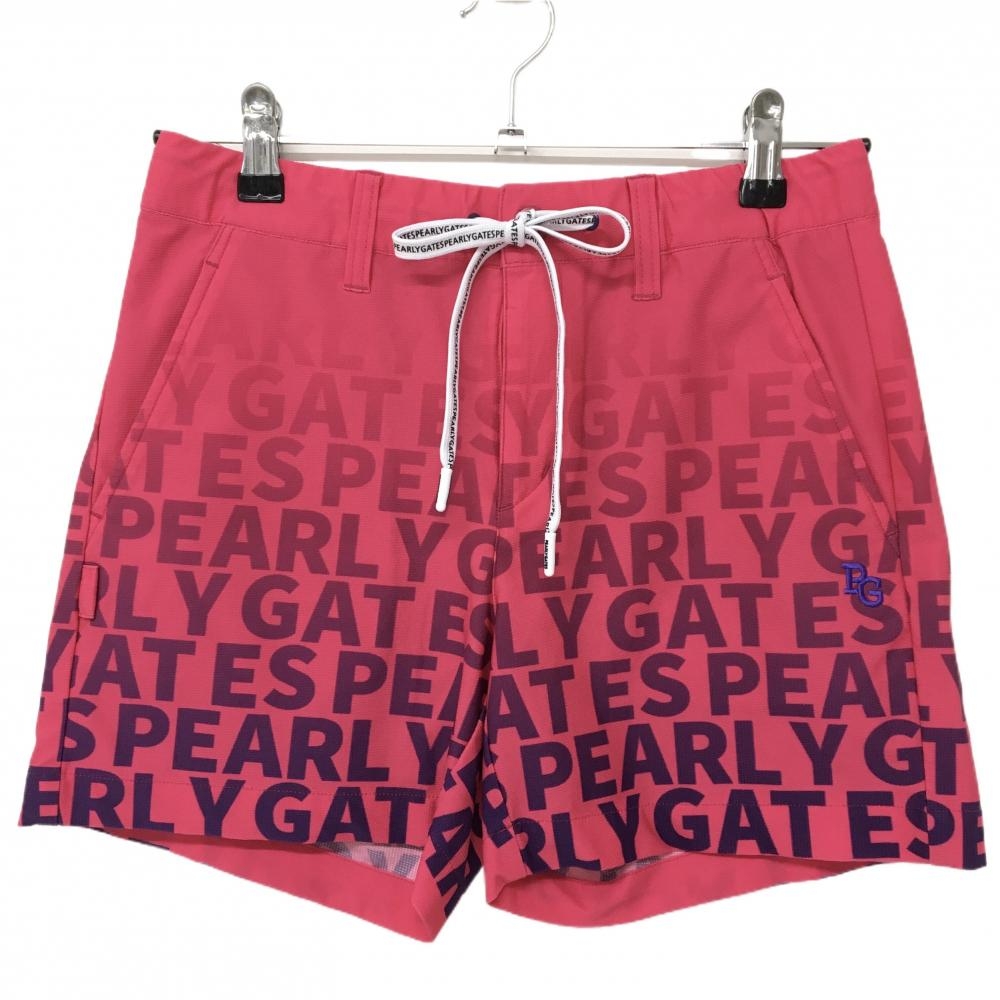 【超美品】パーリーゲイツ ショートパンツ ピンク×パープル ロゴ総柄 レディース 0(S) ゴルフウェア PEARLY GATES