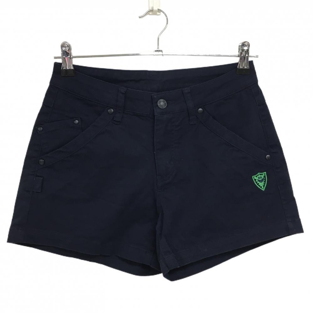 パーリーゲイツ ショートパンツ ネイビー ロゴグリーン ストレッチ レディース 0(S) ゴルフウェア PEARLY GATES
