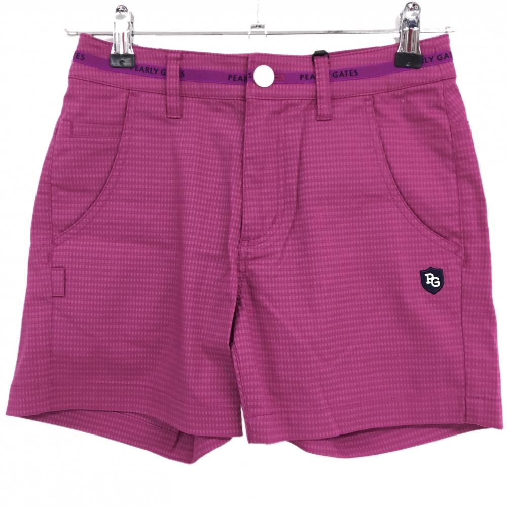 【新品】パーリーゲイツ ショートパンツ パープルピンク 総柄織生地 ティー付き 接触冷感 レディース 00(XS) ゴルフウェア PEARLY GATES