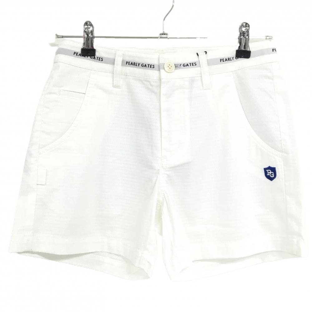 【新品】パーリーゲイツ ショートパンツ 白×グレー 総柄織生地 ウエストロゴライン  レディース 00(XS) ゴルフウェア PEARLY GATES