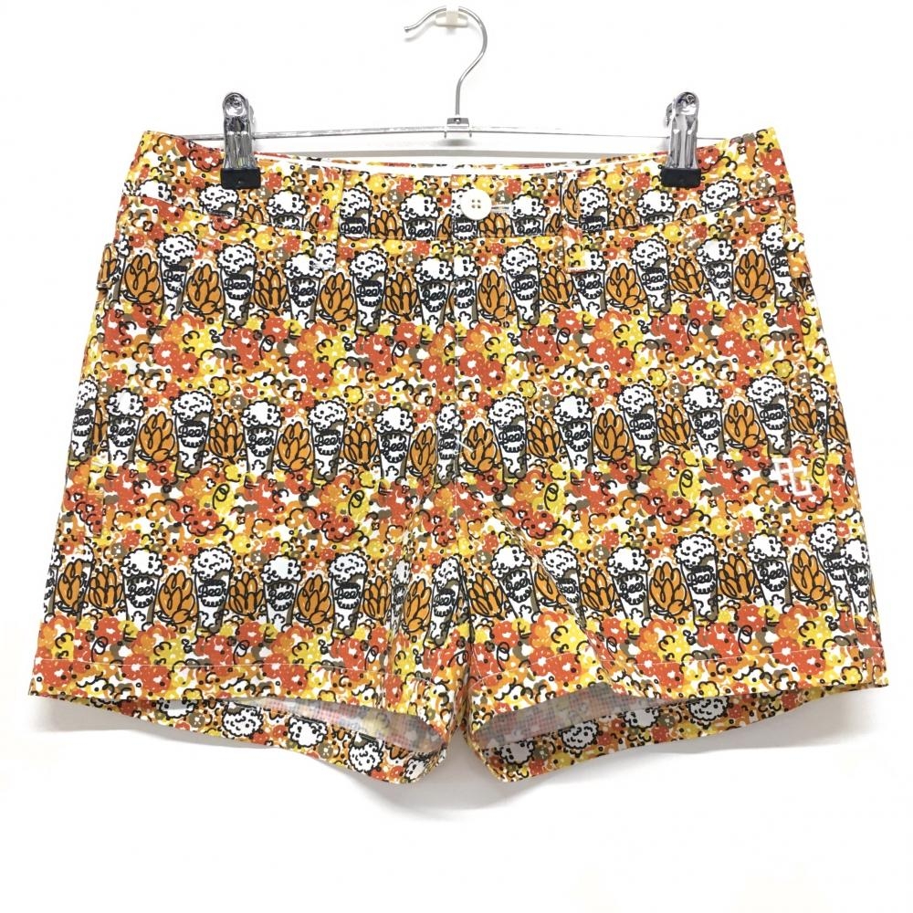 【超美品】パーリーゲイツ ショートパンツ オレンジ×白 総柄 ストレッチ  レディース 1(M) ゴルフウェア PEARLY GATES